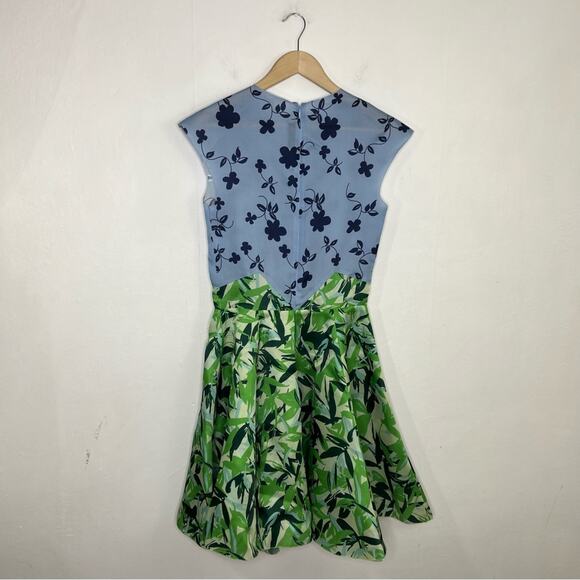 Elle Sasson Holly Colorblock Botanical Floral Silk Cap-Sleeve Dress Size Size 4 - Picture 6 of 16